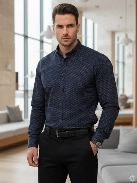 Koszula slim fit we wzory Dstreet granatowa