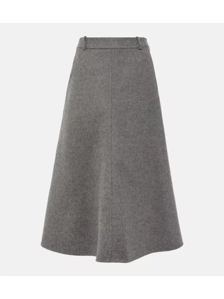 Fustă midi Brunello Cucinelli de lână până la genunchi gri