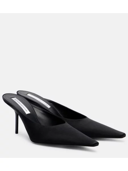 Papuci tip mules Victoria Beckham din satin negru