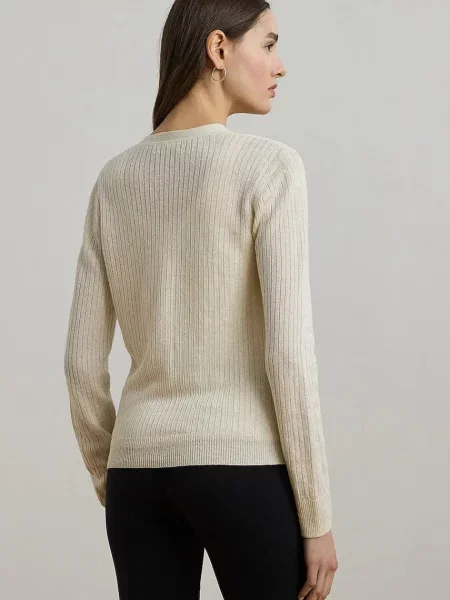 Лляний кардиган Lauren Ralph Lauren легкий бежевий