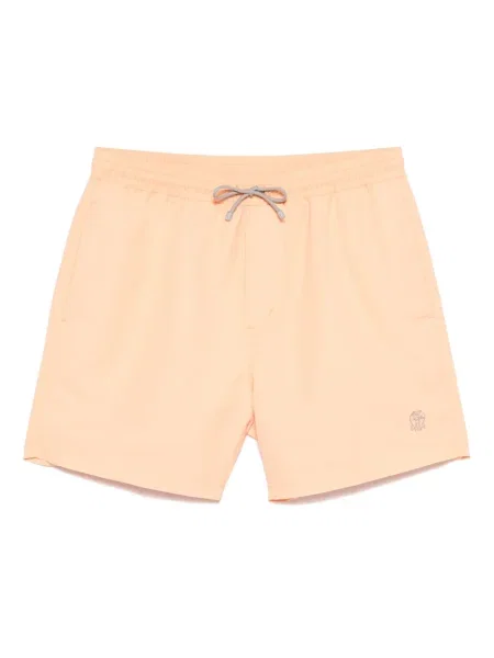 Haftowane kąpielówki Brunello Cucinelli pomarańczowe