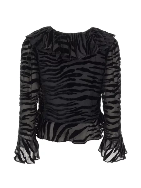 Bluză Rixo cu volane cu model zebră negru