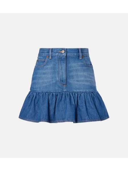 Fustă din denim Valentino cu volane albastru
