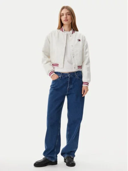 Tommy Jeans Bunda bomber Satin Coach bílá