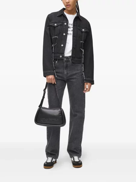 Geacă de blugi Karl Lagerfeld Jeans din dantelă cu legături negru