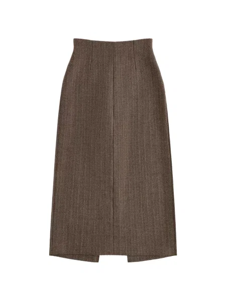Fustă Maison Margiela de lână cu model herringbone maro