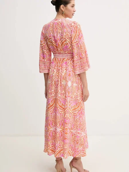 Hale BOB sukienka z domieszką jedwabiu Abby maxi rozkloszowana pomarańczowy