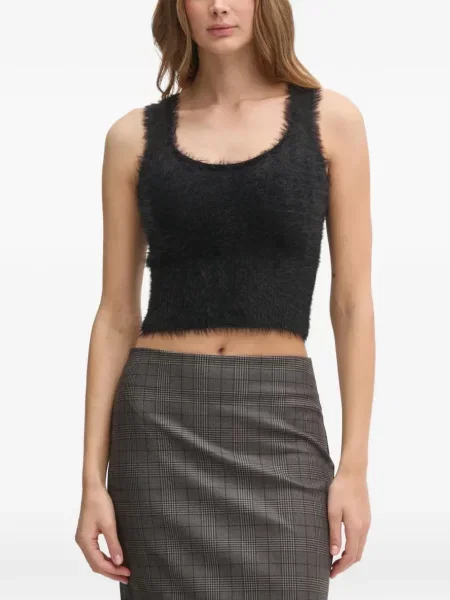 Top Sisley cu decolteu în U negru