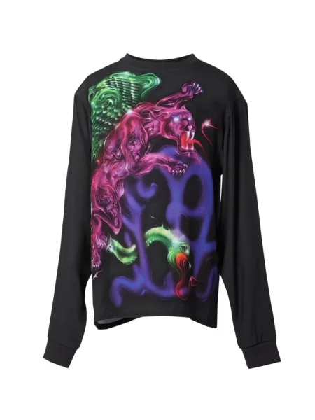 Lung tricou Casella Meyer cu imagine negru