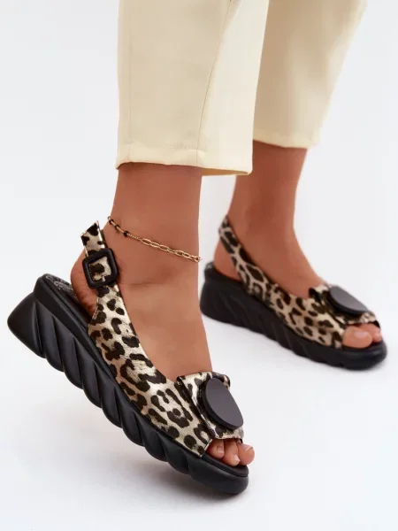 Sandale Artiker din piele cu platformă cu model leopard negru
