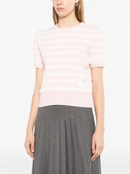 Tricou Thom Browne cu dungi cu petice roz