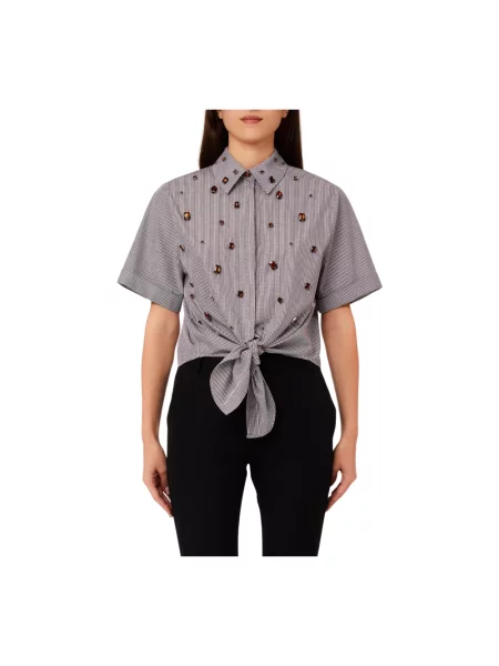 Koszula Liu Jo w kratę z ćwiekami brązowa