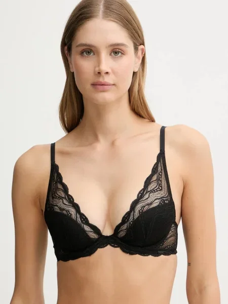 Сутиен Calvin Klein Underwear розово от дантела с изчистен дизайн черно