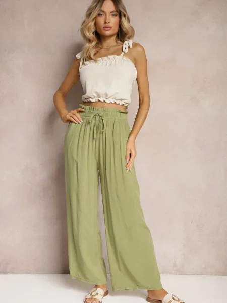 Pantaloni palazzo cu talie înaltă din cu în talie Nellsea verzi