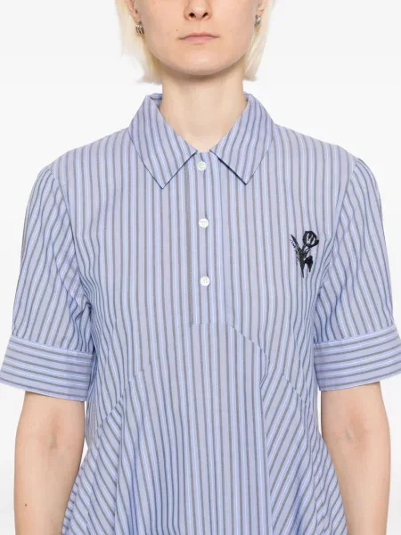 Rochie Marni cu broderie cu dungi albastru