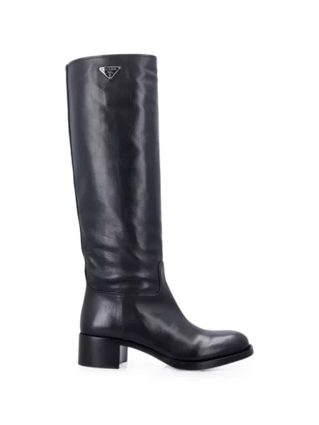Botine Prada din piele cu autograf negru