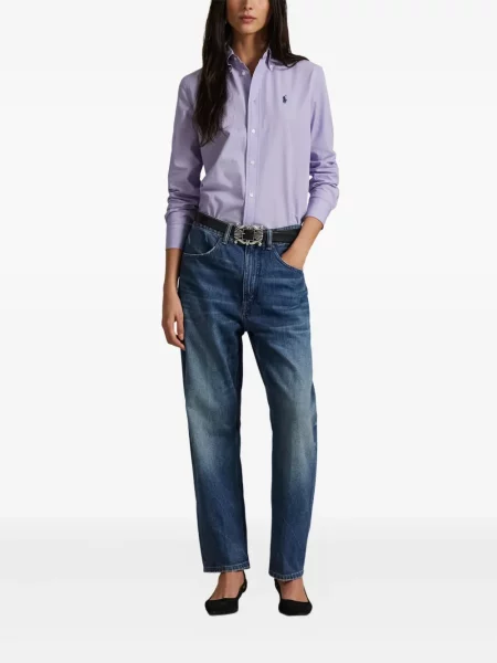 Koszulka Polo Ralph Lauren w paski garniturowa płócienna niebieska