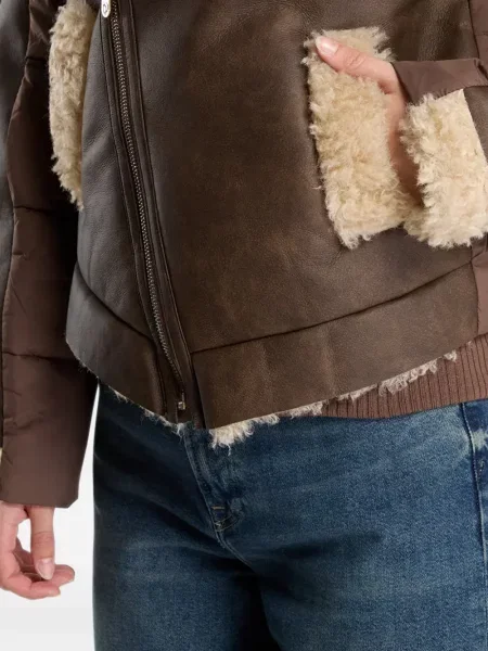 Matlasat geacă Desigual din piele de oaie maro