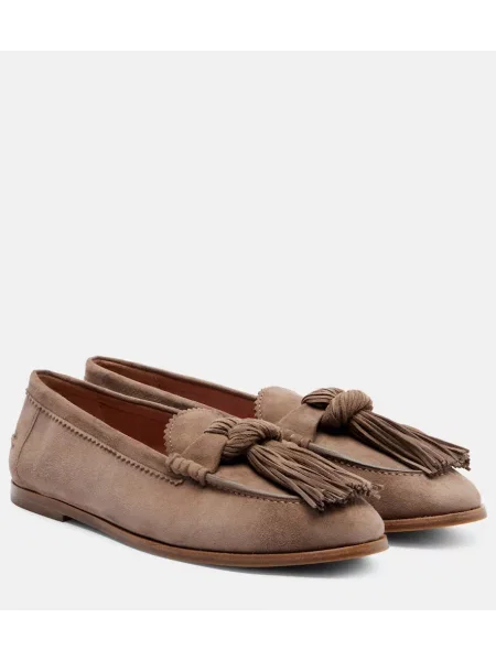 Pantofi loafer Aquazzura din piele de căprioară bej