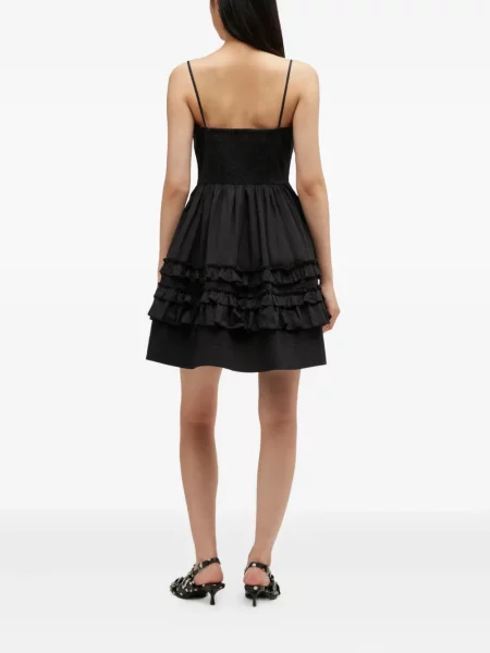 Rochie mini Ganni cu volane de costum negru