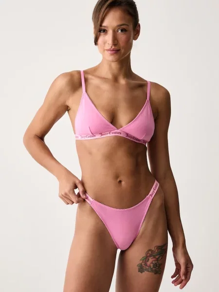 Juicy Couture tangá dámske s elastanom DEMI FEMME COTTON SCALLOPED THONG ružová