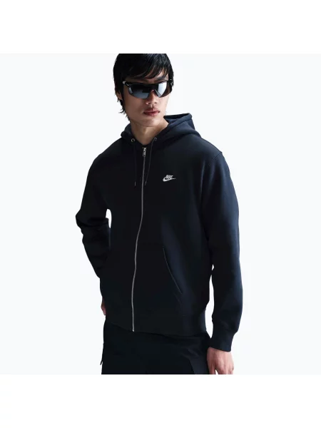 Hanorac pentru bărbați Nike Club Full Zip Hoodie obsidian/obsidian/white alb
