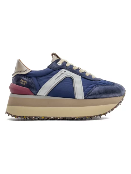 Sneakersy Ambitious skórzane na platformie niebieskie
