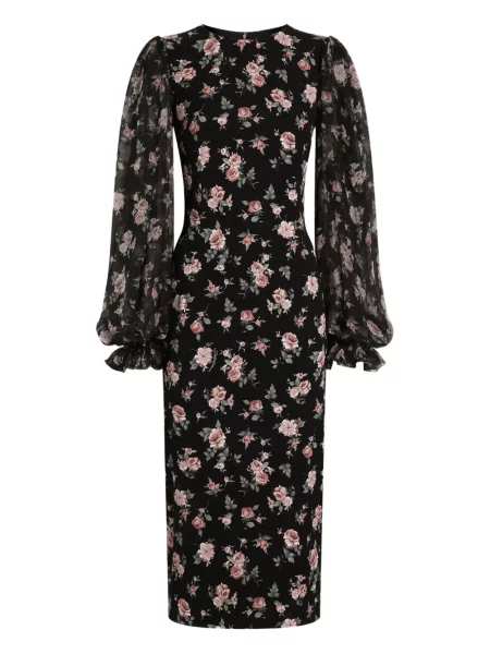Rochie midi Dolce & Gabbana cu model floral până la genunchi de costum negru