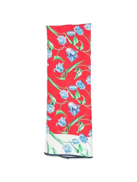 Fular Kenzo de mătase cu model floral cu imagine roșu