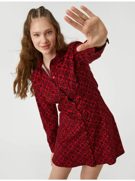 Rochie tip cămașă Koton cu model floral cu mâneci lungi lungă negru