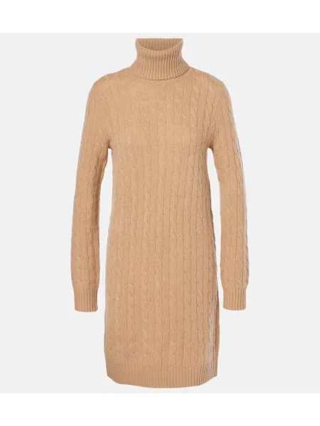 Sukienka midi Polo Ralph Lauren wełniana do kolan garniturowa brązowa