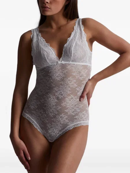 Body Aubade cu model floral din dantelă alb