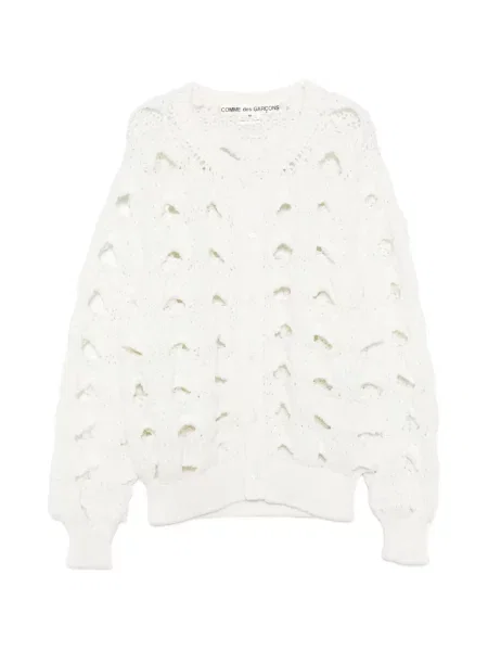 Cardigan Comme Des Garçons tricotate chunky alb