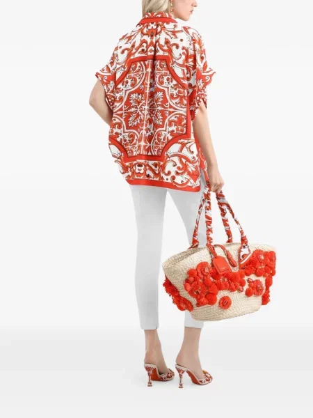 Cămașă Dolce & Gabbana de mătase cu imagine roșu