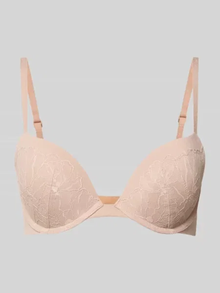 Biustonosz o kroju regular fit z obszyciem koronką model ‘Plunge’ Calvin Klein Underwear beżowy