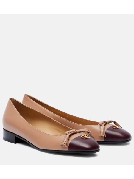 Kožené baleríny Valentino Garavani růžové
