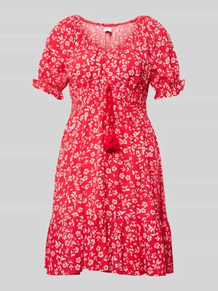 Sukienka mini z z chwostami i marszczonymi detalami Apricot czerwona