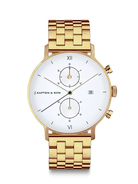 Kapten & Son Ceas analogic Chrono Steel / auriu alb