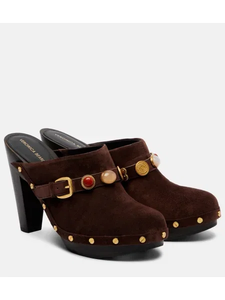 Papuci tip mules Veronica Beard din piele de căprioară cu platformă maro