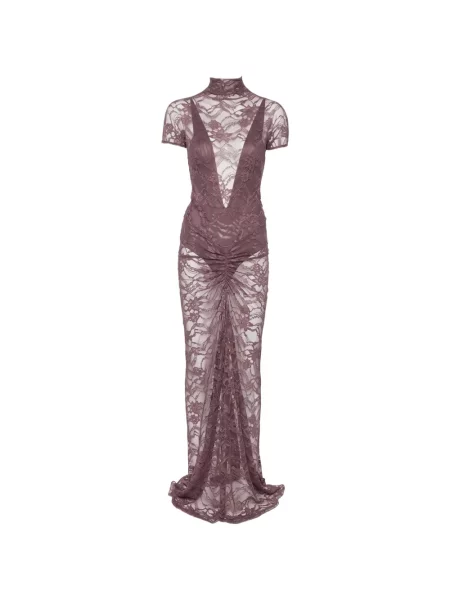 Rochie maxi The Andamane cu șireturi cu volane din dantelă violet