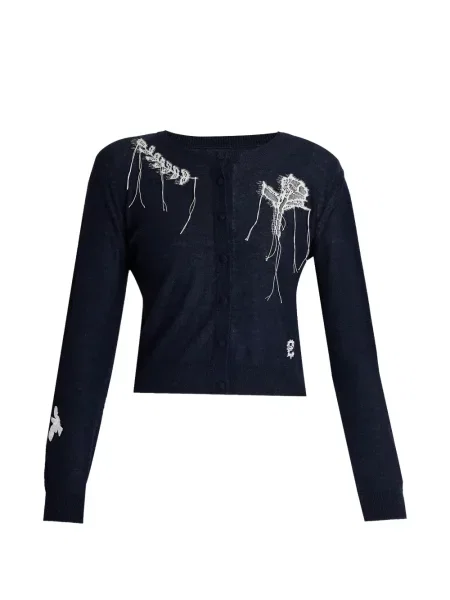 Cardigan Erdem tricotate cu aplicații albastru
