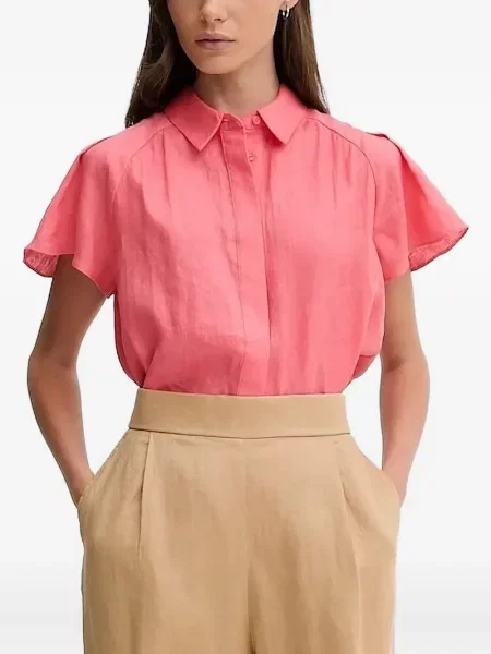 Lniana koszula Pedro Del Hierro z falbankami różowa