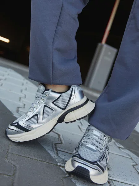 Кросівки мікрофібра/сітка срібний