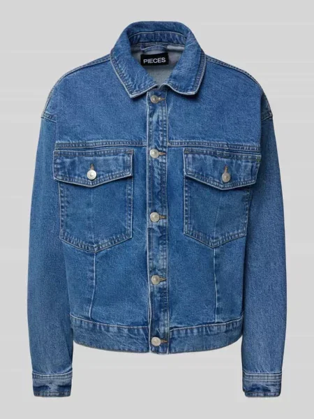 Kurtka jeansowa o kroju comfort fit z mieszanki bawełny model ‘ELMA’ Pieces niebieska