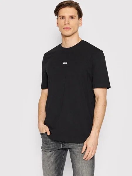 Тениска BOSS Boss Casual мъжка с изчистен дизайн черно
