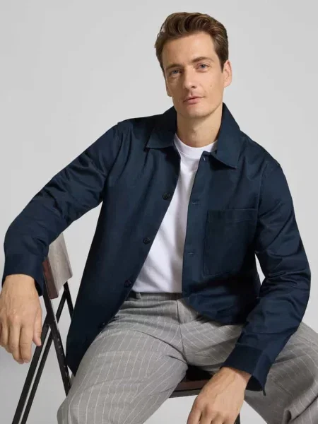 Kurtka koszulowa o kroju regular fit z czystej bawełny model ‘TATE’ Selected Homme granatowa