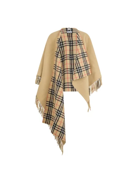 Kurtka Burberry wełniana w kratę dwustronna beżowa