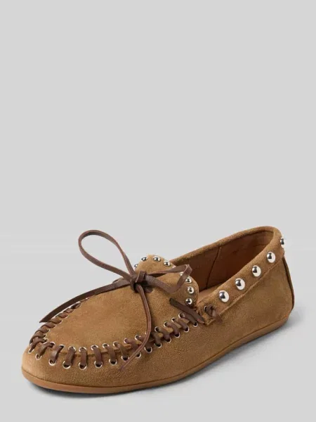 Loafersy z naturalnej skóry z obszyciem nitami Inuovo beżowe