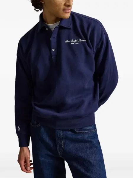 Apykaklė džemperis Polo Ralph Lauren su autografu apvaliu kaklu juoda