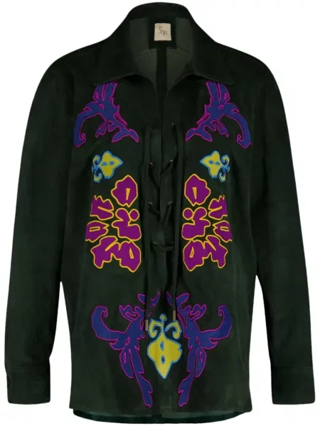 Cămașă Paula din piele de căprioară verde